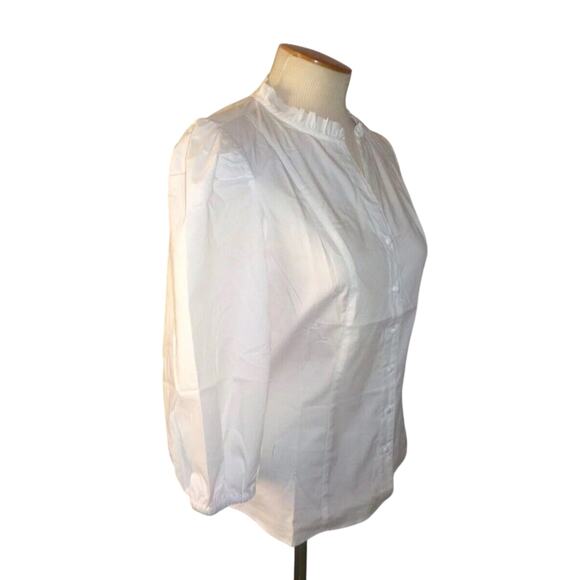 NANETTE LEPORE SIZE XXL BRILLIANT WHITE 3/4 PUFF SLEEVE BUTTON FRONT BLOUSE - Picture 7 of 7